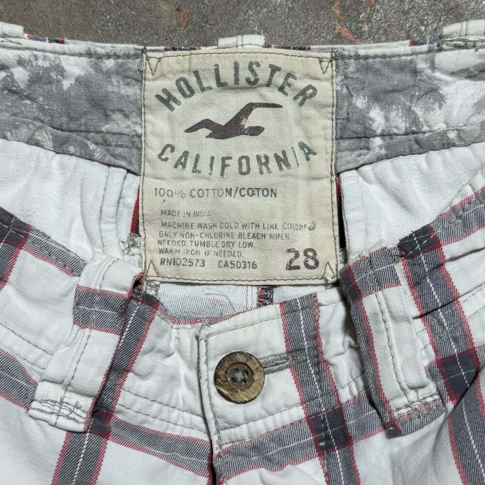 Hollister Cargo Shorts Size 28 White Plaid Cotton Skate Y2K